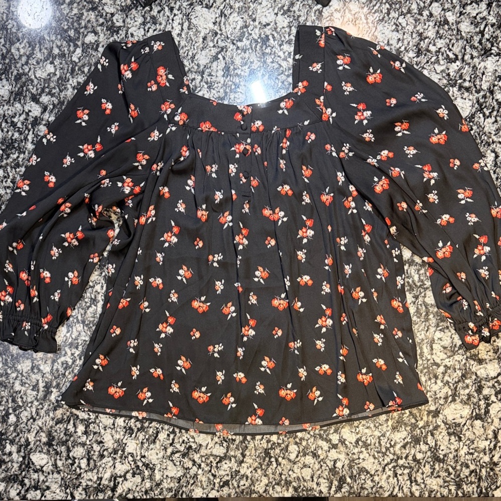 LC Lauren Conrad Black Floral Blouse